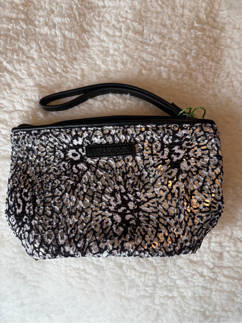 Vera Bradley Sequin Lace Black Silver Wristlet Clutch Bag
